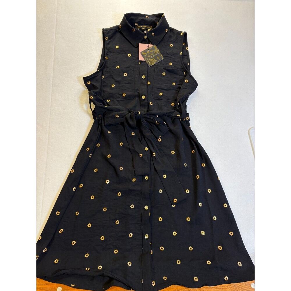 Alex & Parker Shirt Dress-Size Medium Black -Gold Patterned glitter
